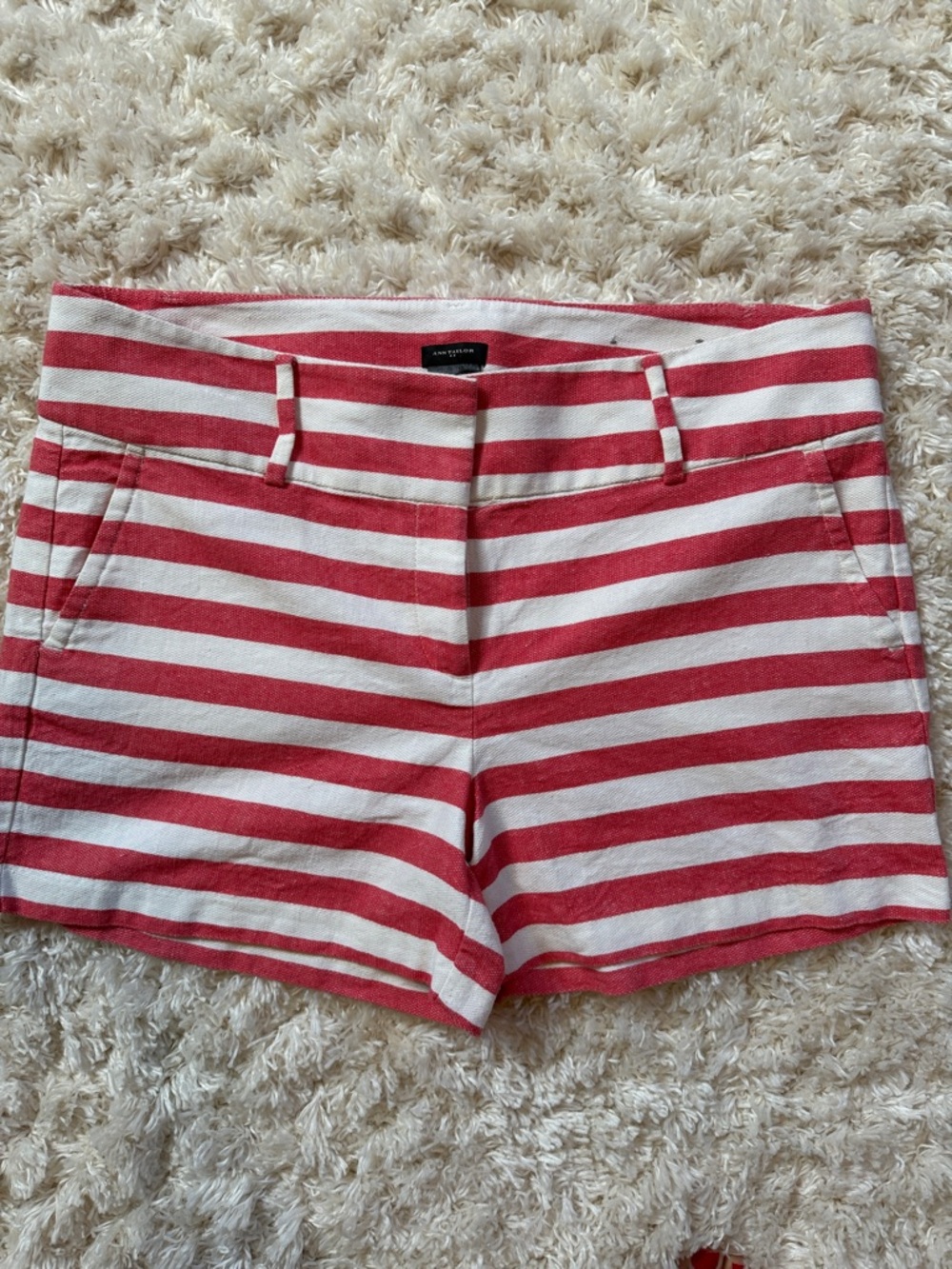 Ann Taylor Signature Red & White Striped Linen Blend Shorts Size 12